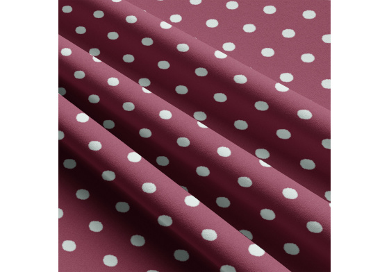 Dětské bavlněné látky, metráž. Puntík 22 mm, Bílý na Amarantovém