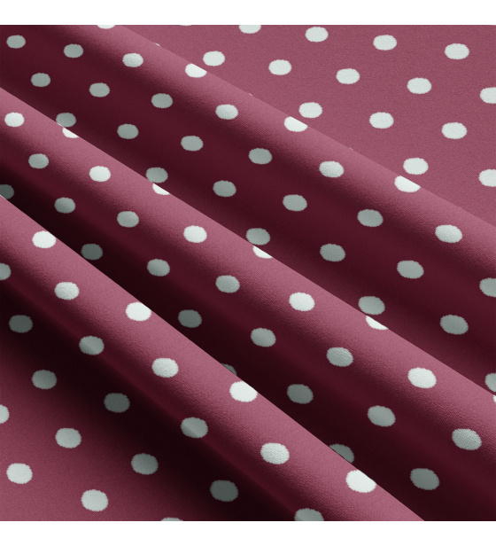 Dětské bavlněné látky, metráž. Puntík 22 mm, bílý na Amarantovém
