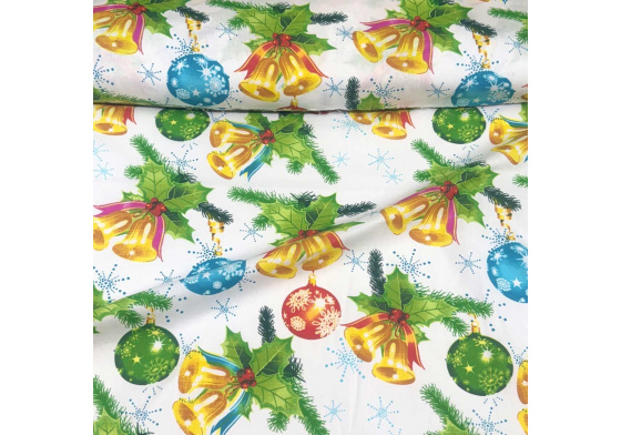 Vánoční bavlněná látka, metráž, šíře 160 cm, Vánoční motiv na Bílém