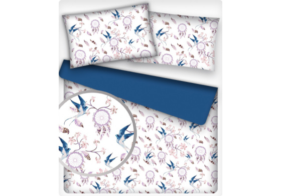 Dětské bavlněná látka metráž vzor Lovec snů modré bílý podklad