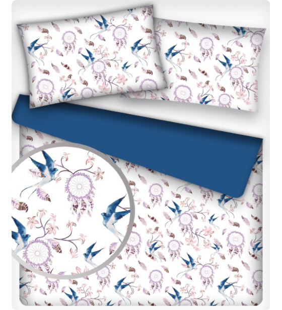 Dětské bavlněná látka metráž vzor Lovec snů modré bílý podklad