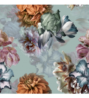 Velurové potahové látky s potiskem, Květiny na bledě Mentolovém Velurové potahové látky s potiskem, Květiny na bledě Mentolovém