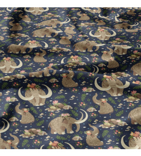 Bavlněné látky, metráž. Mamuti na modrém