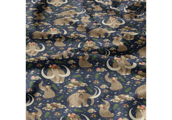 Bavlněné látky, metráž. Mamuti na Granátovém