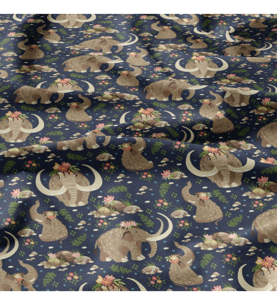 Bavlněné látky, metráž. Mamuti na modrém