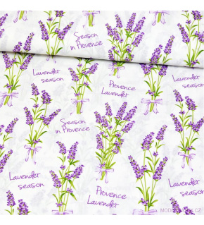 Bavlněná látka 100% bavlny, 125 g/m², šíře 160 cm, kytičky levandule