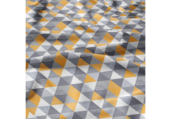 Bavlněná látka Trojúhelníky 9 cm, Žluté a Hnědé