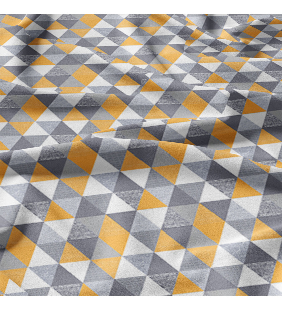 Bavlněná látka 100% bavlna, 125 g/m², šíře 160 cm, trojúhelníky žlute 9 cm