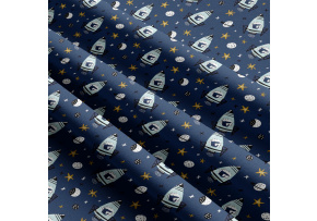 Dětská bavlněná látka metráž Rakety Šedé na Granátovém