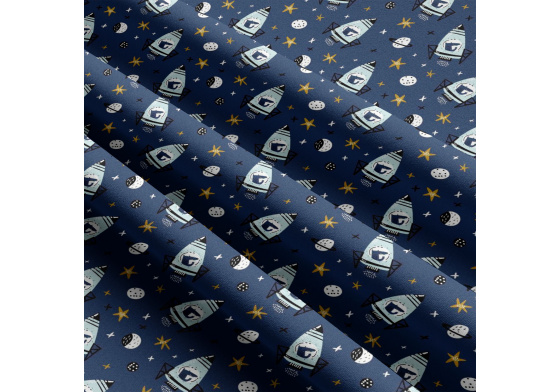 Dětská bavlněná látka metráž Rakety Šedé na Granátovém