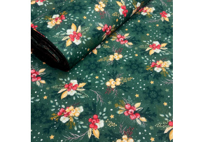 Vánoční bavlněná látka, metráž, šíře 160 cm, Vánoční vzor na Zeleném