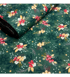 Vánoční bavlněná látka, metráž, šíře 160 cm, Vánoční vzor na Zeleném