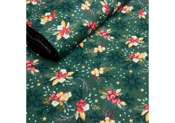 Vánoční bavlněná látka, metráž, šíře 160 cm, Vánoční vzor na Zeleném