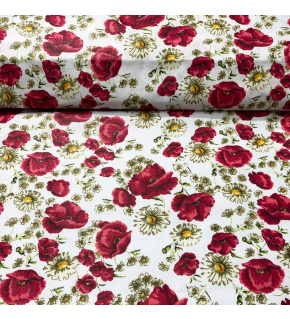 Bavlněná látka 100% bavlny, 125 g/m², šíře 160 cm, kytičky mák na bílém