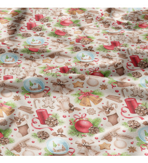 Vánoční bavlněná látka, metráž, šíře 160 cm, Vánoční ozdoby na Sv.Béžovém