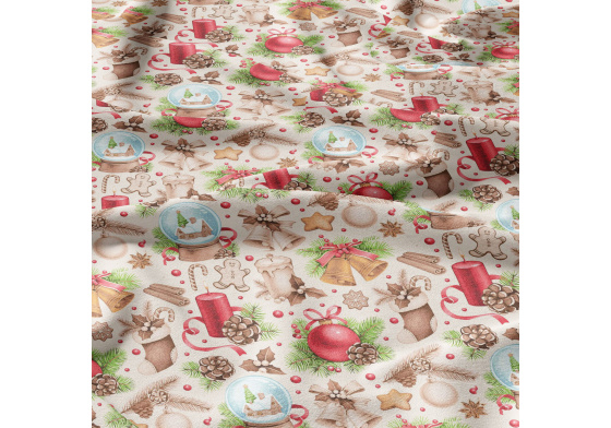 Vánoční bavlněná látka, metráž, šíře 160 cm, Vánoční ozdoby na Sv.Béžovém