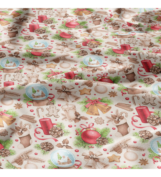 Vánoční bavlněná látka, metráž, šíře 160 cm, Vánoční ozdoby na Sv.Béžovém