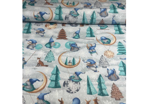 Vánoční bavlněná látka, metráž, šíře 160 cm, Vánoční vzor na Šedém