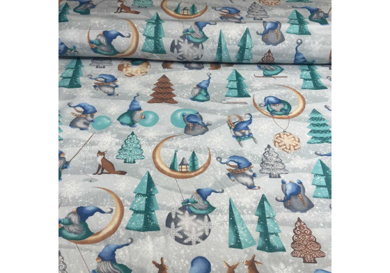 Vánoční bavlněná látka, metráž, šíře 160 cm, Vánoční vzor na Šedém