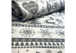 Vánoční bavlněná látka, metráž, šíře 160 cm, Skandinávský motiv Šedý na Bílém