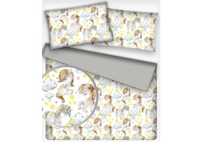 Bavlněná látka, metráž. Jednorožec Šedý na Bílém