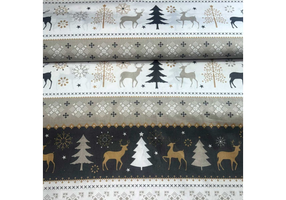 Vánoční bavlněná látka, metráž, šíře 160 cm, Skandinávský motiv Béžový