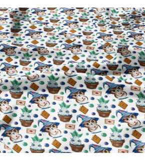 Bavlněné látky, metráž. Sova kouzelná na Bílém