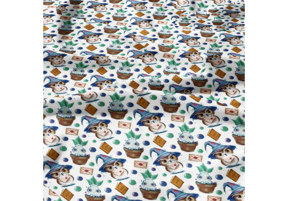 Bavlněné látky, metráž. Sova kouzelná na Bílém