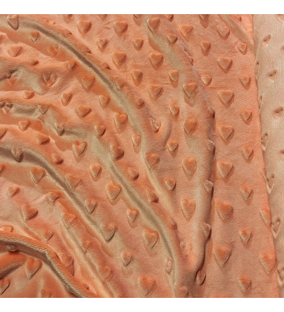 Látka minky srdička, 320 g/m², šíře 160 cm, metráž, lososová