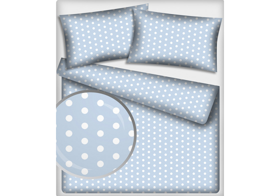 Dětské bavlněné látky vzor Puntík 10 mm bílý na modrém, metráž