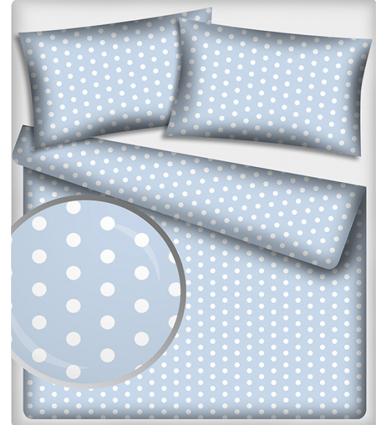 Dětské bavlněné látky vzor Puntík 10 mm bílý na modrém, metráž