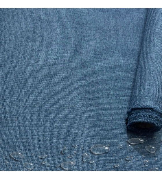 Nepromokavá látka Imitace lnu-06, Tm. Modrá