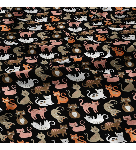Bavlněné látky, metráž. Kočky Pomeranč na Černém