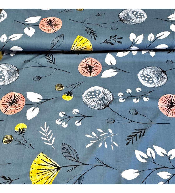 Bavlněná látka Kytičky na Modrém, metráž 160 cm