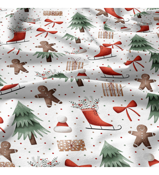 Vánoční bavlněná látka, metráž, šíře 160 cm, vzor Vánoce na Bílém