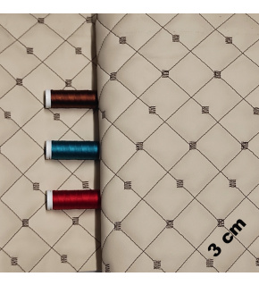 Ekokůže MIX 3x3 cm barva béžová prošívaná hnědými nitěmi, metráž, 145 cm