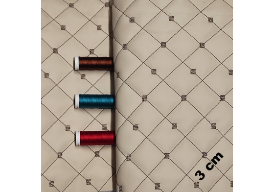 Ekokůže MIX 3x3 cm barva béžová prošívaná hnědými nitěmi, metráž, 145 cm