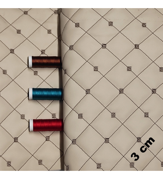 Ekokůže MIX 3x3 cm barva béžová prošívaná hnědými nitěmi, metráž, 145 cm