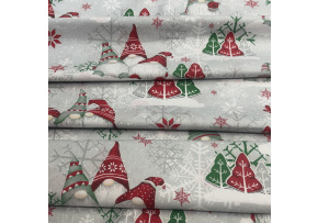 Vánoční bavlněná látka, metráž, šíře 160 cm, Skřítci Červené a Zelené na Šedém