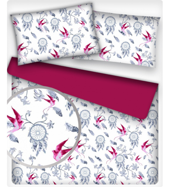 Dětské bavlněná látka metráž vzor Lovec snů amarant bílý podklad