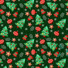 Vánoční látka, metráž 160 cm, vzor 21 na tm. zeleném