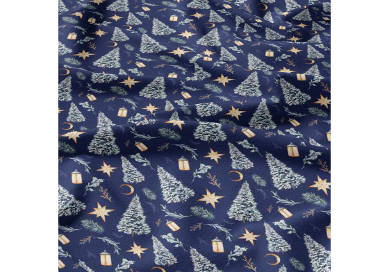 Vánoční bavlněná látka, metráž, šíře 160 cm, Vánoční stromky na Granátovém