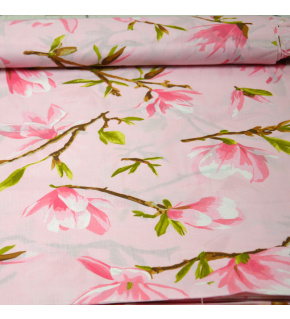 Bavlněná látka 100% bavlny, 125 g/m², šíře 160 cm, lilie na růžovém
