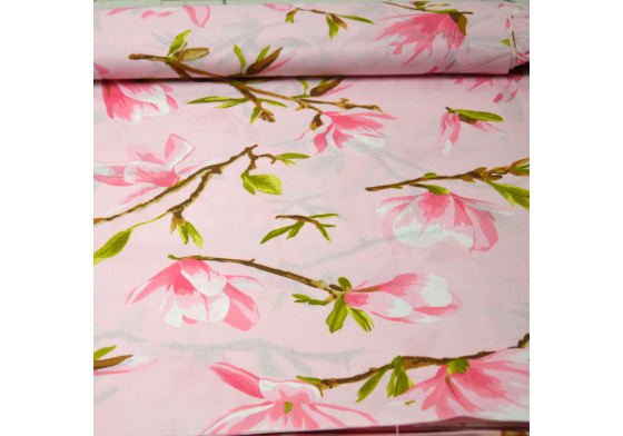 Dekorační dětská bavlněná látka vzor Lilie na růžovém