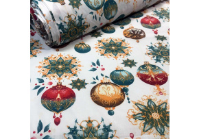 Vánoční bavlněná látka, metráž, šíře 160 cm, Vánoční Hračky na Bílém