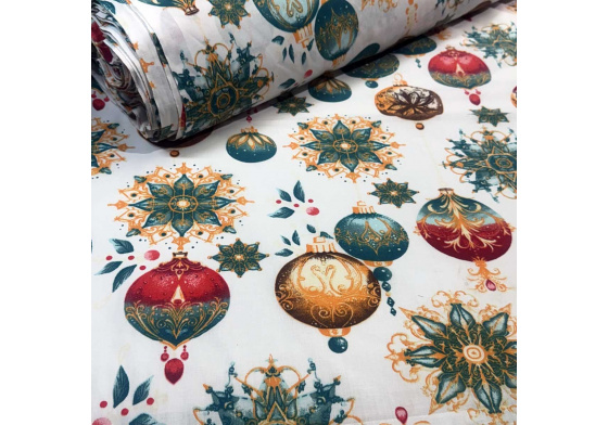 Vánoční bavlněná látka, metráž, šíře 160 cm, Vánoční Hračky na Bílém