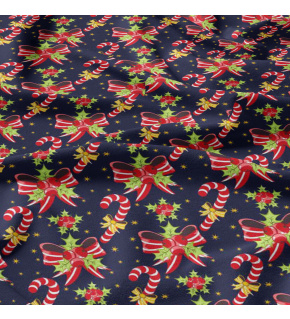 Vánoční bavlněná látka, metráž, šíře 160 cm, Vánoční ozdoby Červené na modrém