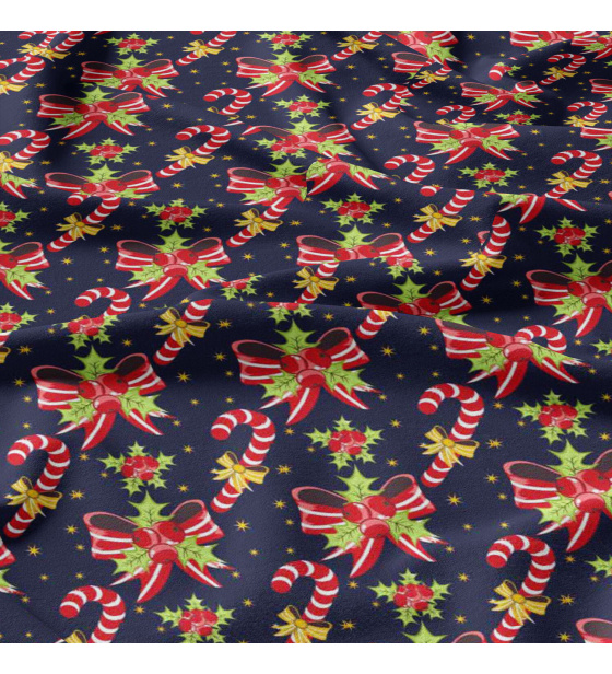 Vánoční bavlněná látka, metráž, šíře 160 cm, Vánoční ozdoby Červené na modrém