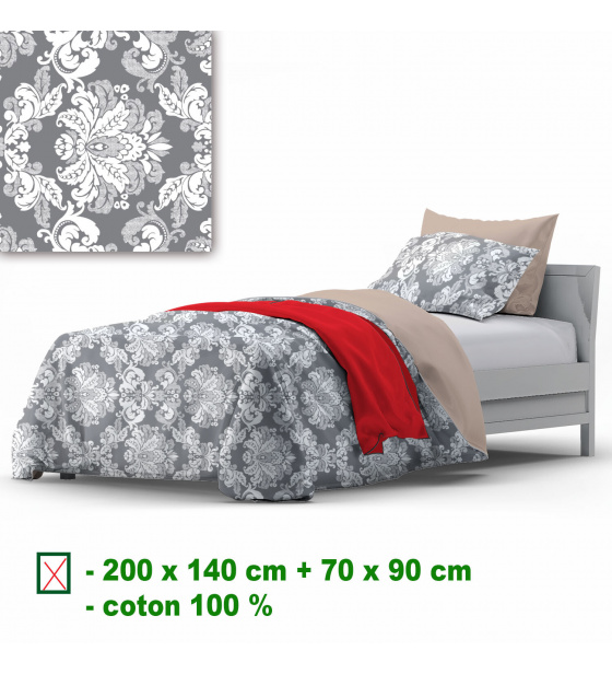 Bavlněné povlečení na zip, barva Šedá, 140x200 cm