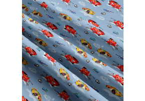 Dětská bavlněná látka metráž Auto sport na Modrém